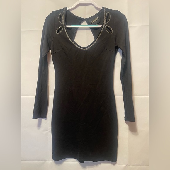 Sara Boo Dresses & Skirts - SARA BOO, Elegant Black Dress with Embellished Neckline